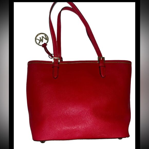Michael Kors Leather Snap Pocket Tote Red Handbag - Picture 6 of 16
